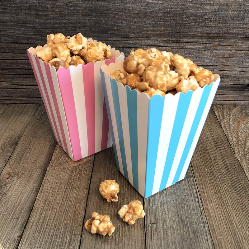 Outside the Box Papers Gender Reveal Paper Popcorn Boxes - Blue Pink White - Stripe Pattern - 24 Pack - Image 2